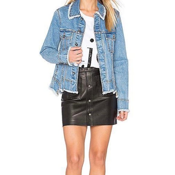 Aje Blue Denim Jacket with White Lace-Up Detail - Picture 2 of 7